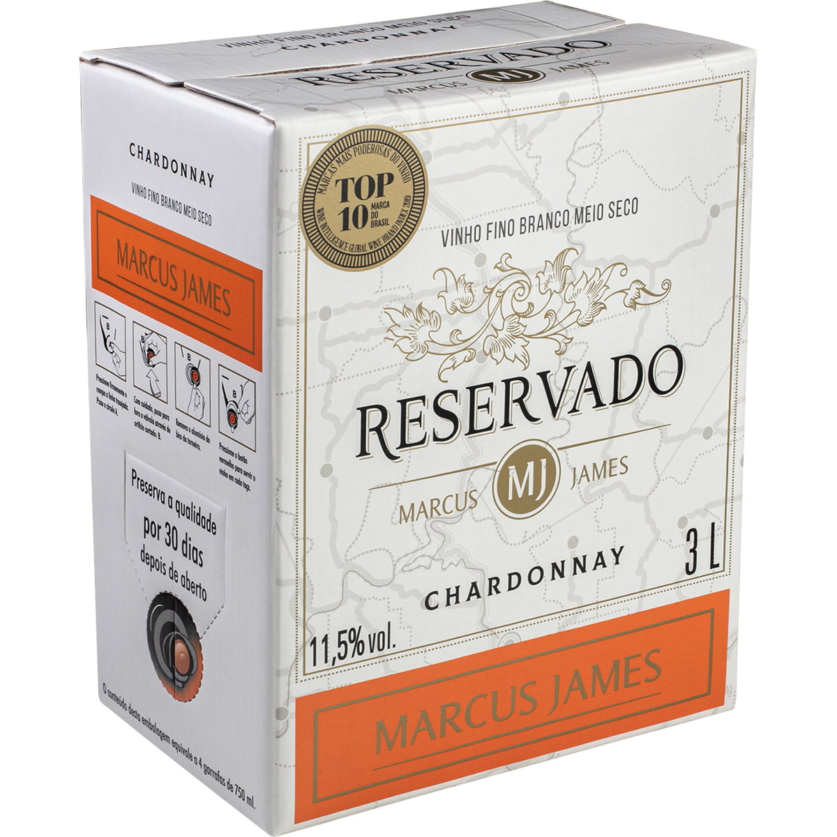 Vinho Aurora Marcus James Chardonnay Branco Meio Seco Bag in Box 3 Lts