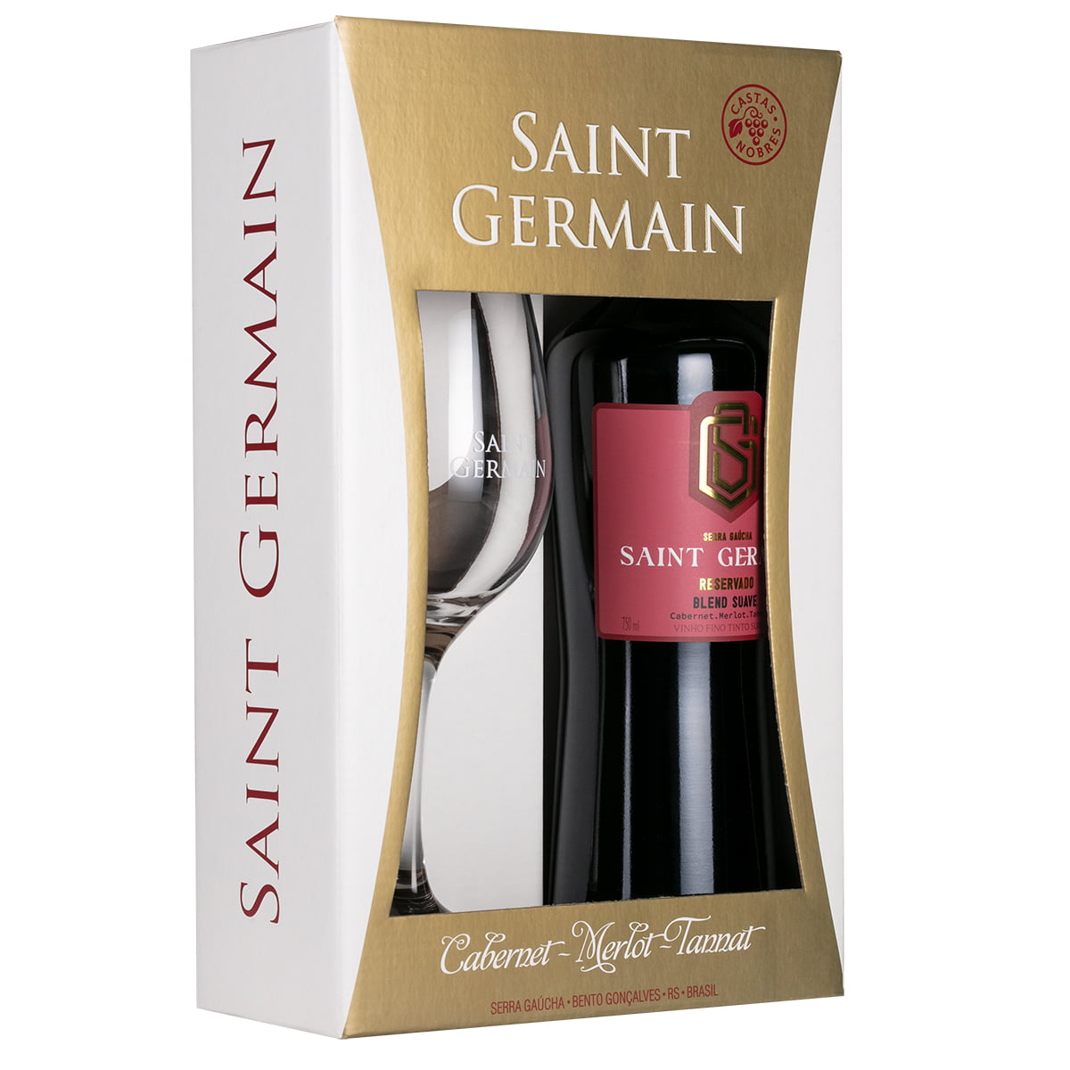 Kit Vinho Aurora Saint Germain Cabernet/Merlot/Tannat Tinto Suave 750ml C/taça