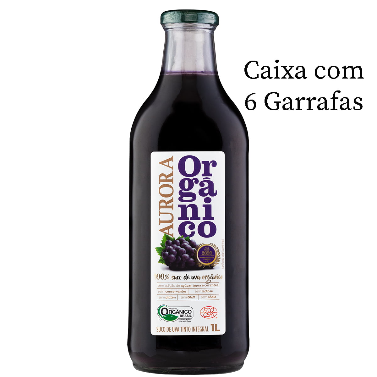 Suco de Uva Aurora Orgânico Tinto Integral 1Lt C/6