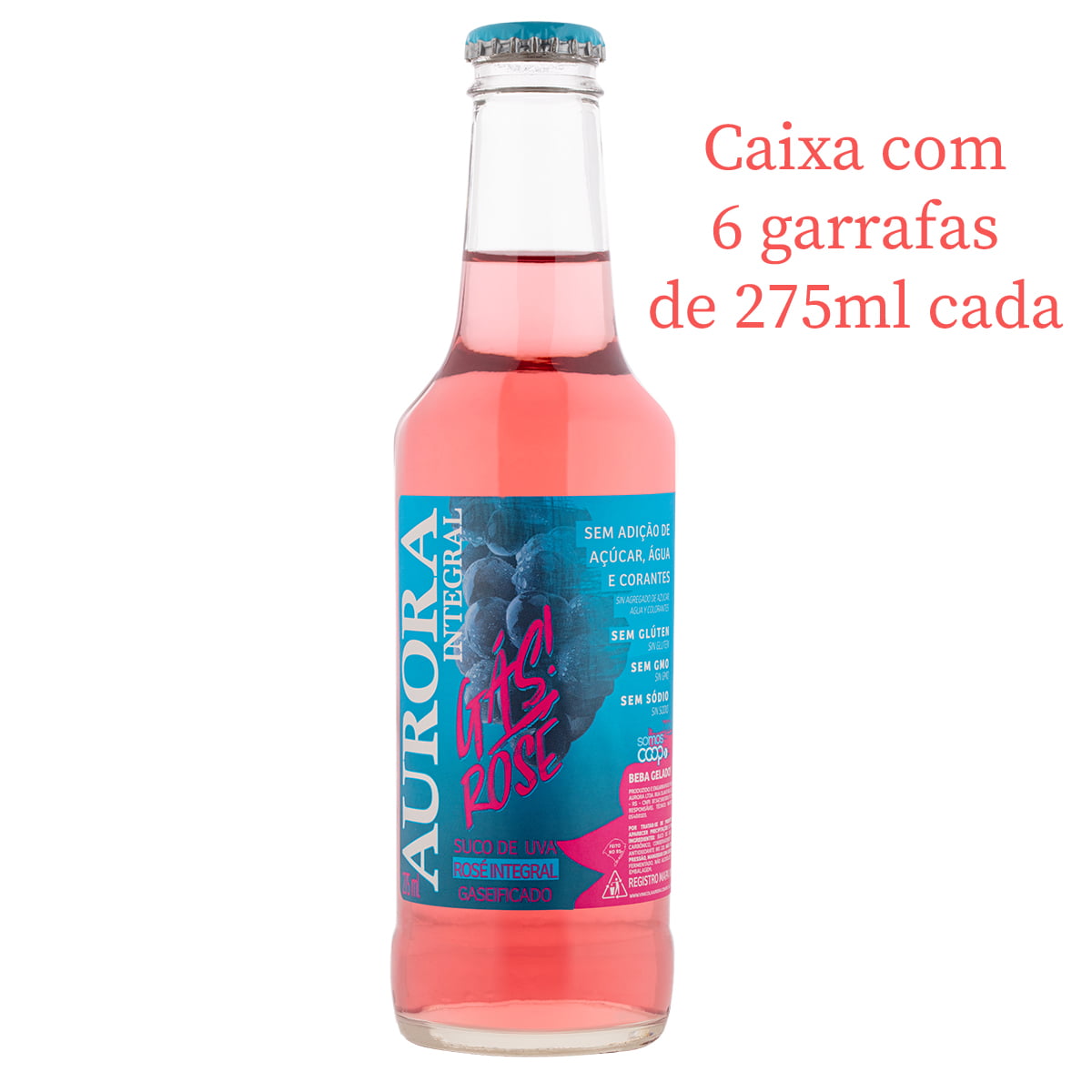 Suco De Uva Aurora Rosé Integral Gaseificado 275ml C/6