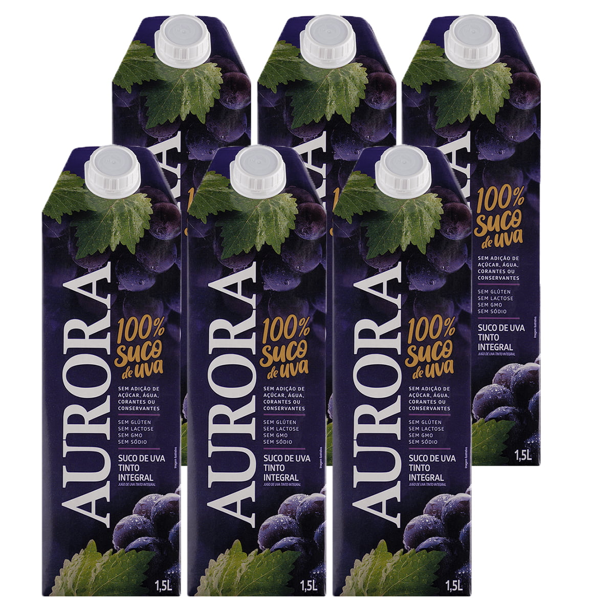 Suco de Uva Aurora Tinto Integral Tetra Pack 1,5Lts C/6