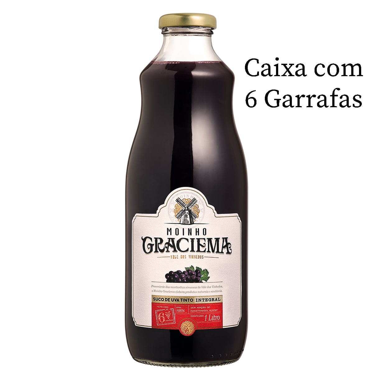 Suco de Uva Moinho Graciema Tinto Integral 1 Litro C/6