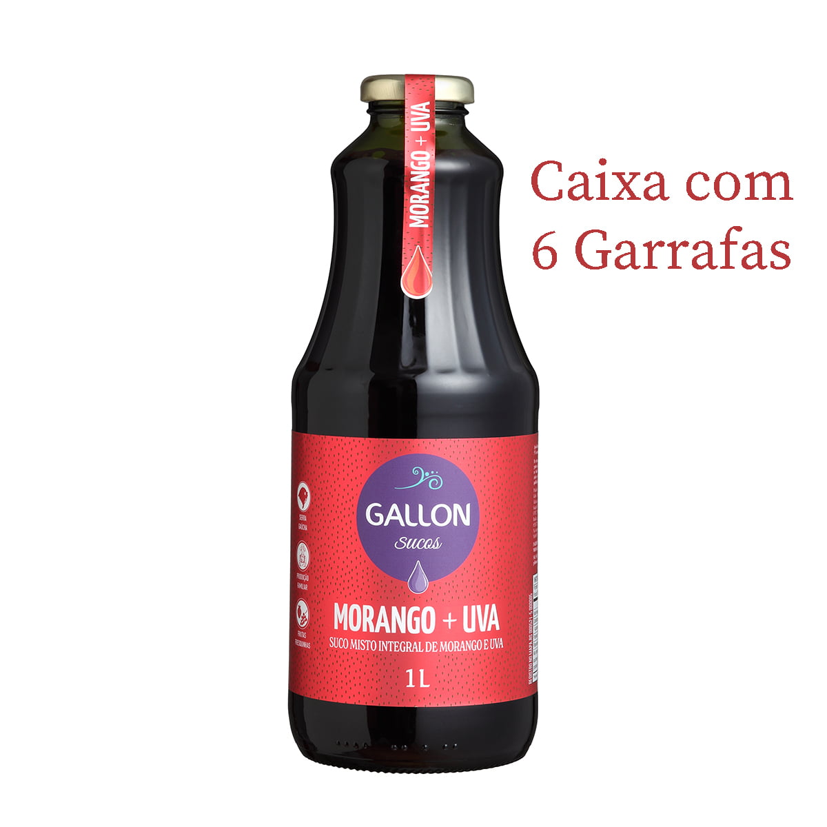 Suco Misto Gallon Uva e Morango Tinto Integral 1 Litro C/6