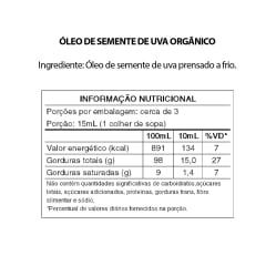 Óleo de Semente de Uva Organovita 100ml