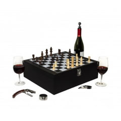 Kit Duetto 4 Acessórios Para Vinho Com Jogo de Xadrez
