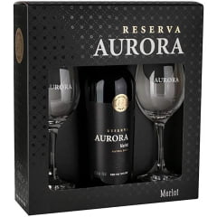 Kit Vinho Aurora Reserva Merlot Tinto Seco 750ml C/2 Taças
