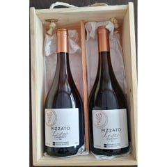 Kit Vinhos Pizzato Legno Chardonnay Branco Seco 750ml C/2 + 1 Caixa de madeira