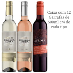 Kit Vinhos Aurora Colheita Tardia Branco/Tinto/Rosé Suave 500ml C/4 de cada