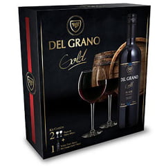 Kit Vinho Del Grano Gold Tinto Suave 750ml C/2 Taças