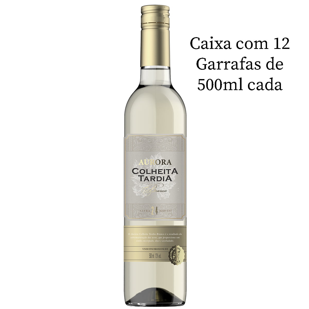 Vinho Aurora Colheita Tardia Malvasia/Moscato Branco Suave 500ml C/12