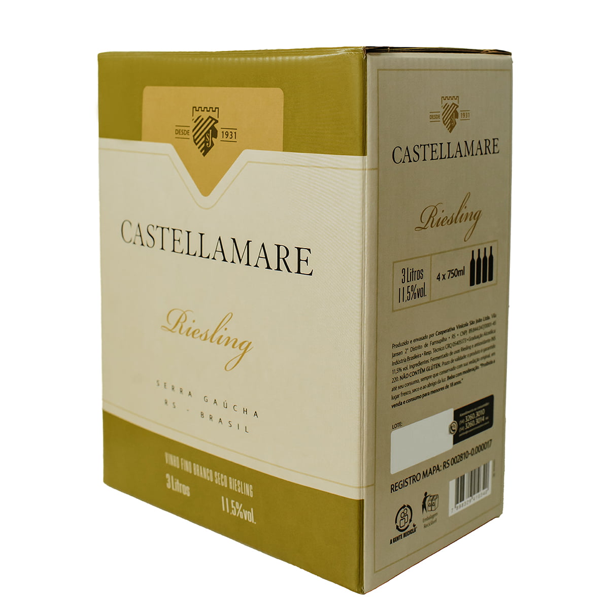 Vinho Castellamare Riesling Branco Seco Bag in Box 3 Litros