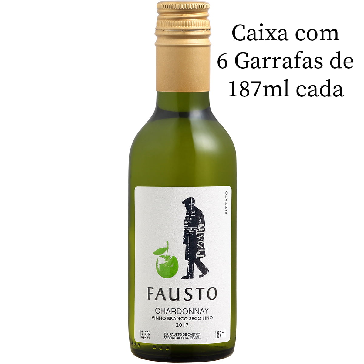 Vinho Pizzato Fausto Chardonnay Branco Seco 187ml C/6