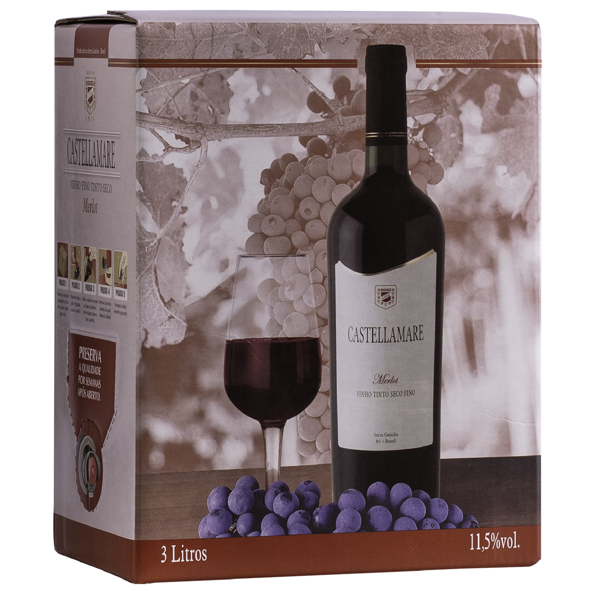 Castellamare Merlot Vinho Tinto Seco Bag in Box 3 Litros