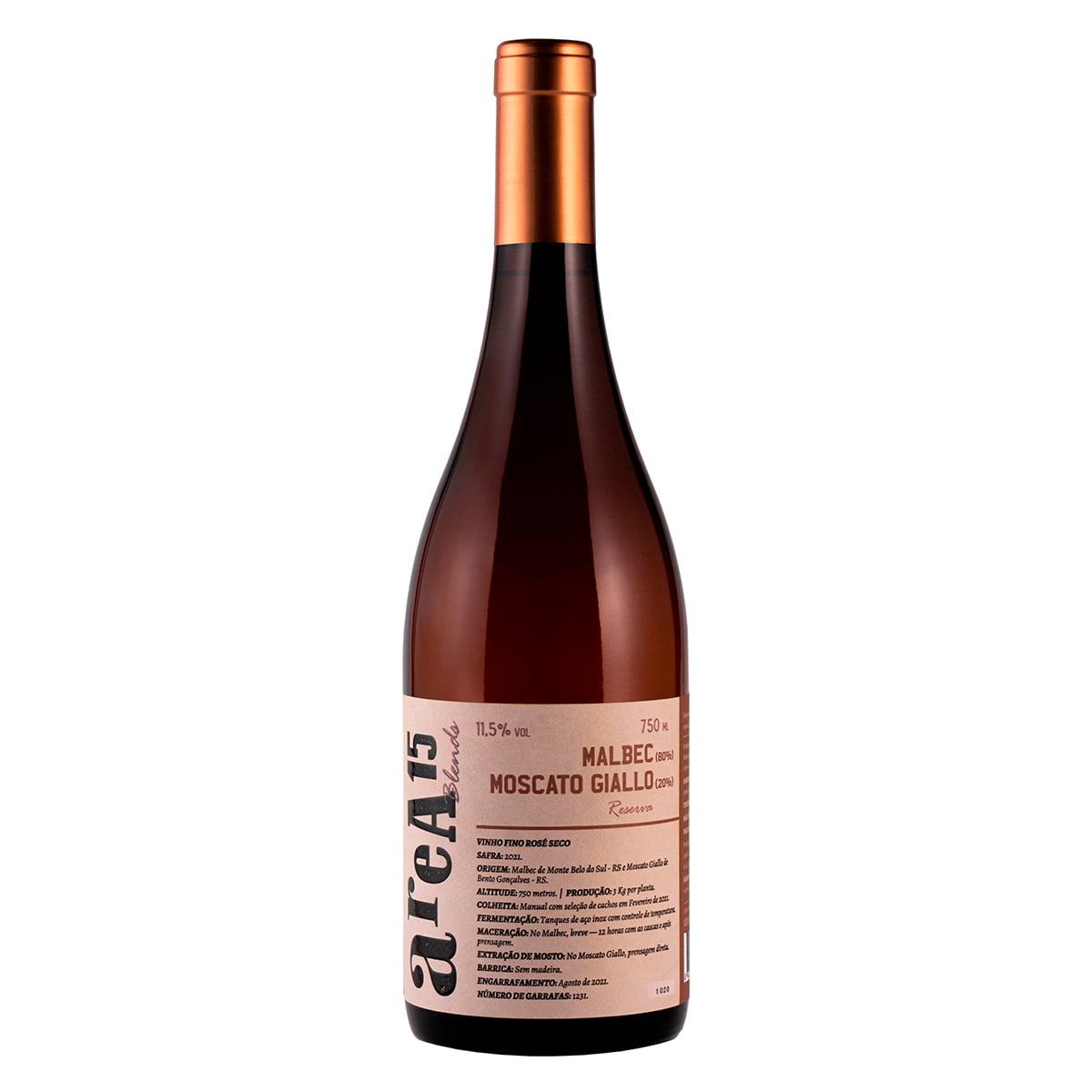Vinho areA15 Blend Malbec/Moscato Giallo Rosé Seco 750ml