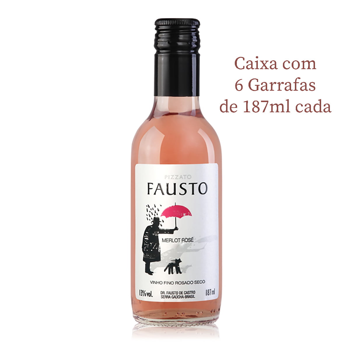 Vinho Pizzato Fausto Merlot Rosé Seco 187ml C/6