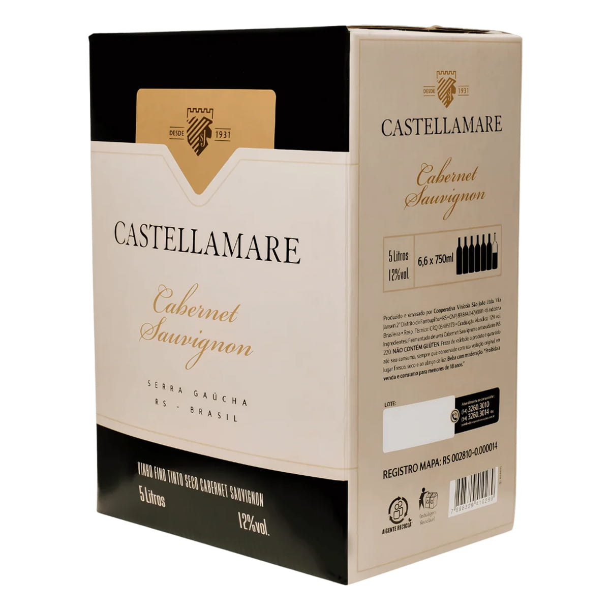 Vinho Castellamare Cabernet Sauvignon Tinto Seco Bag in Box 5 Litros